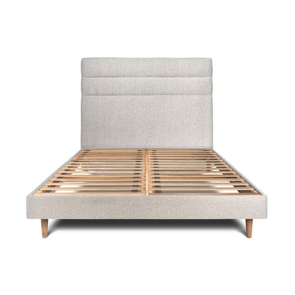 Lit 160x200cm med sänggavel med bouclelinjer och sängbotten kit Beige - Total höjd: 29cm