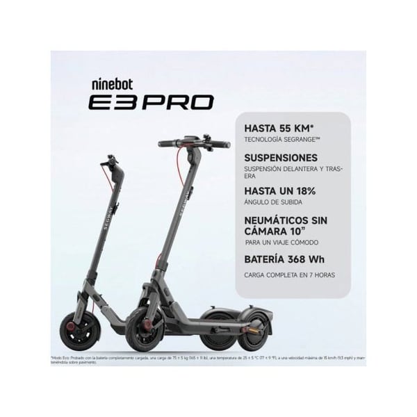 Segway Ninebot E3 Pro elektrisk scooter 25km/t 55km rækkevidde 400W Grå Sammenfoldelig