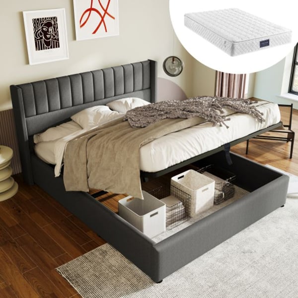 Lit hydraulisk - MUVOE - 160x200 cm - Lamelift - Madras inkluderet - Moderne design