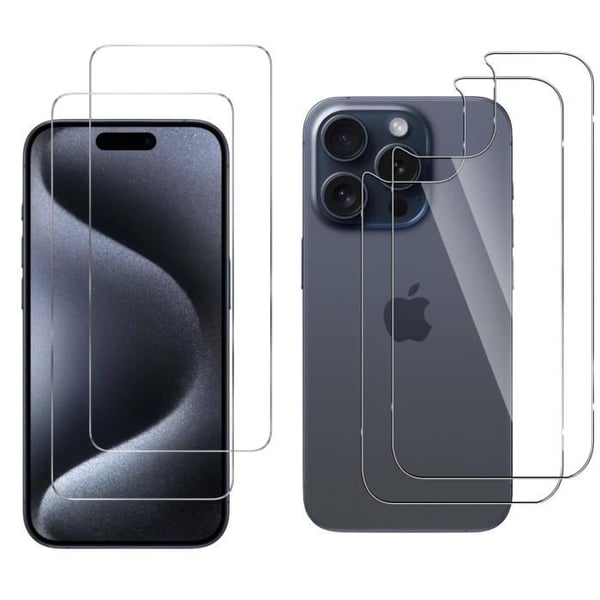 Skydd film - Phonillico® - iPhone 15 PRO - Pack 2 - Härdat glas - Repåterstandigt