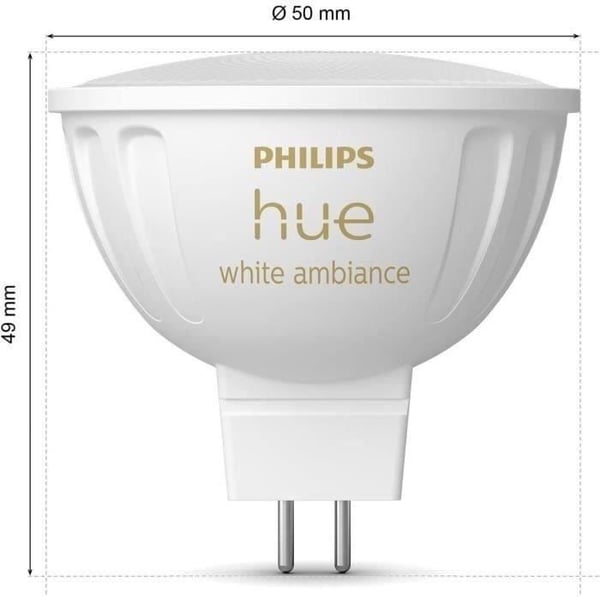 Ampoule tilsluttet - PHILIPS HUE - MR16 - Hvidt lys - Bluetooth-kompatibel - Pakke med 2 - Fungerer med app og stemme