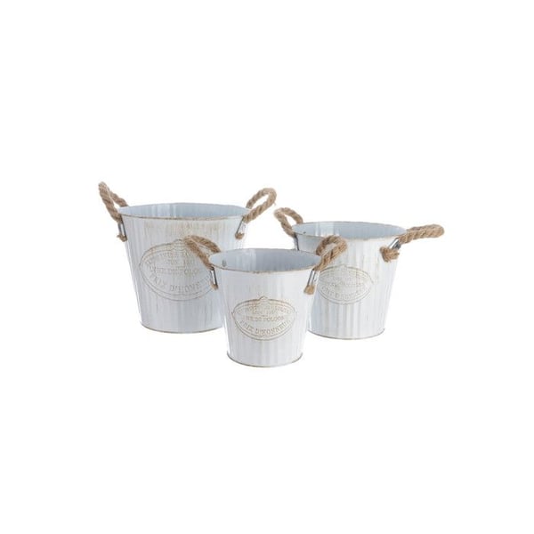 Zinkhink med rep-handtag set om 3 enheter ø20x17cm ø17x15cm ø15x13cm.