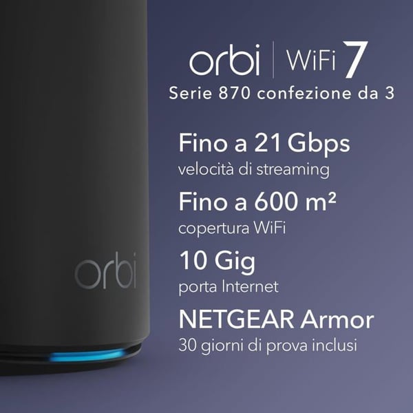 NETGEAR Orbi 870 Pakke 3 — Tri-band Wi-Fi 7 mesh-system 21 Gbit/s, sort