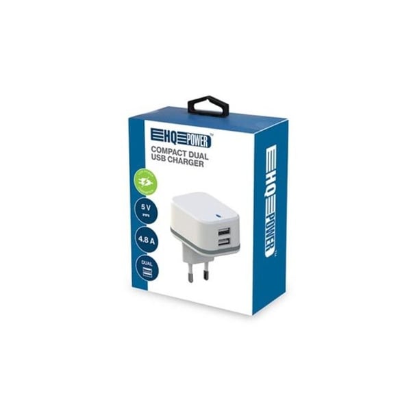 HQ-Power USB-laddare, med 2 USB-portar, 5V 4.8A 24W, idealisk för mobiltelefoner, smartphones, surfplattor, GPS och mer