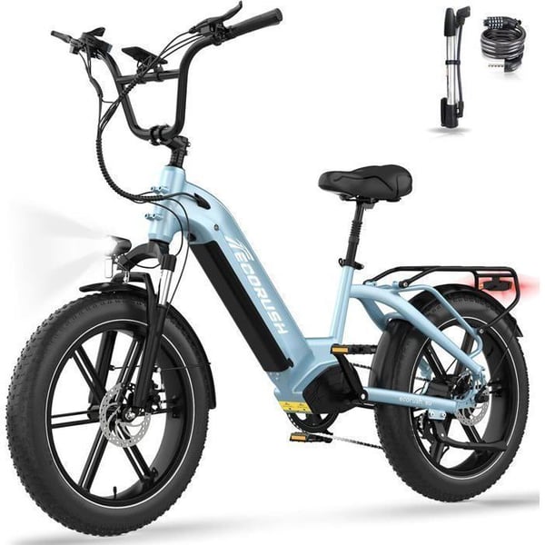 Elcykel VAE - ECORUSH ECO R6 - 20" x 4.0 Store Dæk - Aftageligt batteri 48V 15,6Ah, 250W, 7-Gears, MTB - Blå