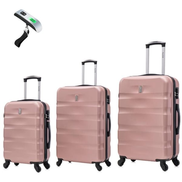 Resväska Set 3 Delar | CELIMS AeroWave Resväska | Kabin + Mellanstor + Stor | 360 Hjul | Lås | Roséguld
