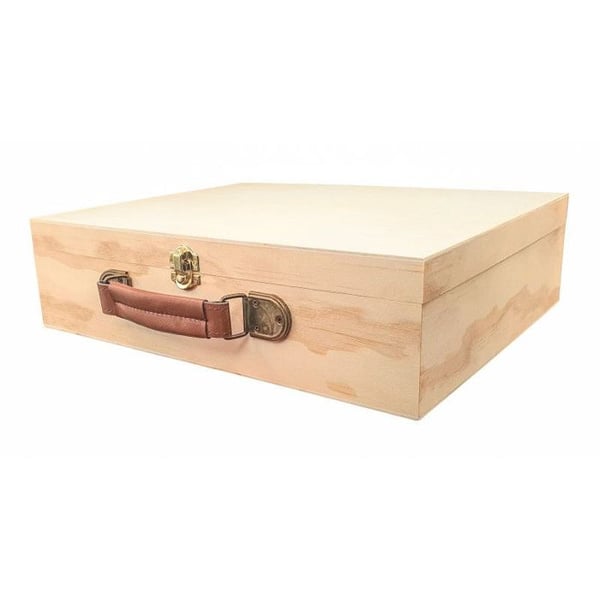 Valisette - Trä - 33x9x27cm - Med handtag i konstläder - Att dekorera och anpassa