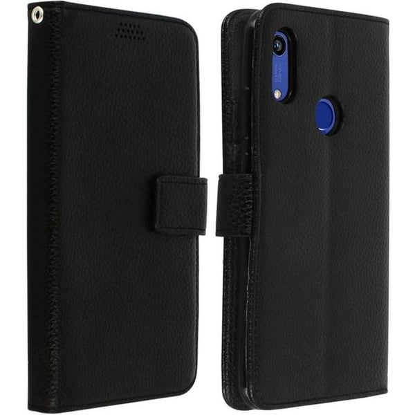 Housse Folio - AVIZAR - Huawei Y6 2019 / Honor 8A - Ekologisk läder - Svart - Videostöd