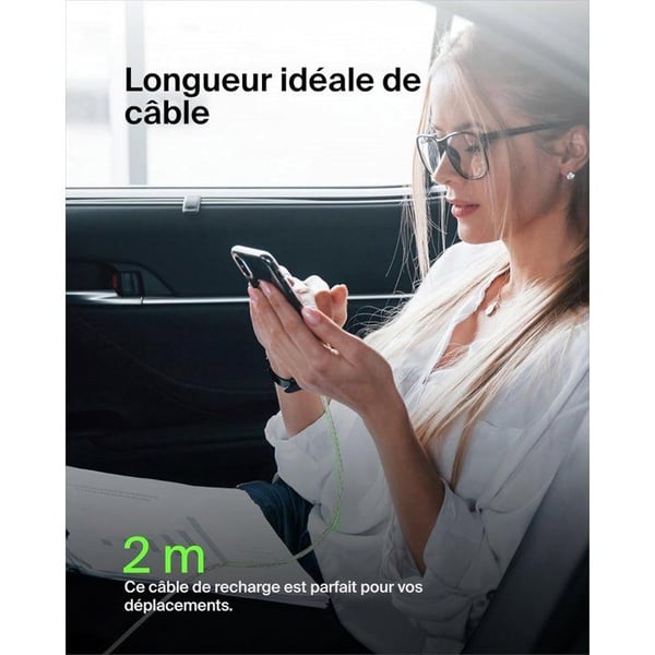 Flettet kabel - BELKIN - USB-C til USB-A - 2 m - Hvid