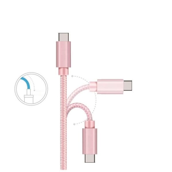 USB-C-kabel för Xiaomi Redmi Note 11 / Redmi Note 11 Pro 5G / Redmi Note 11T 5G - Flätad Nylon Rosa 1 Meter [LOT 3] Phonillico®
