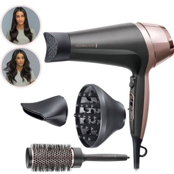Remington D5706 Styling Set, Curl Confidence Ionic Hårtork 2200W, 45 mm borste, Keramiskt rutnät, Lättvikt, Tyst