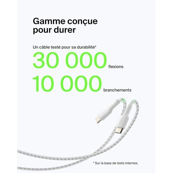 Flettet kabel - BELKIN - USB-C til USB-A - 2 m - Hvid