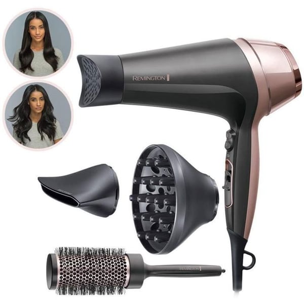 Remington D5706 Styling Set, Curl Confidence Ionic Hårtork 2200W, 45 mm borste, Keramiskt rutnät, Lättvikt, Tyst