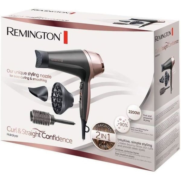 Remington D5706 Styling Set, Curl Confidence Ionic Hårtork 2200W, 45 mm borste, Keramiskt rutnät, Lättvikt, Tyst