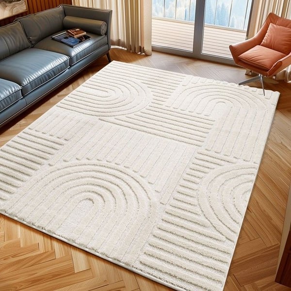 Mattor med lång lugg, bohemisk skandinavisk stil, krämfärgad, för vardagsrum, baksida i jute 120X120 cm Mattor med lång lugg, bohemisk skandinavisk stil, krämfärgad, för vardagsrum, baksida i jute 120X120 cm