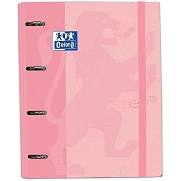 Oxford, A4 4-ring binder + gummilock med utbytbart rutnät 5 x 5, färg Flamingo pastel TOUCH