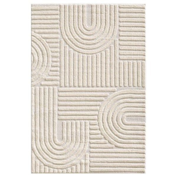 Matta - MELIS HOME - Skandinavisk bohem - 120x120 cm - Gräddfärgad - Lång lugg - Inomhus