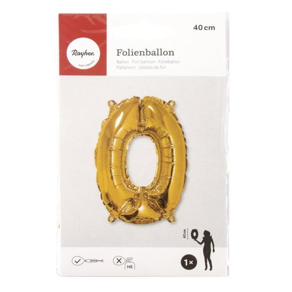 Ballong Siffra 0, 40cm, 1st., guld