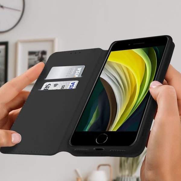 Hus - AVIZAR - iPhone SE 2020 / 8 / 7 - Ekoskinn - Svart - Stödfunktion