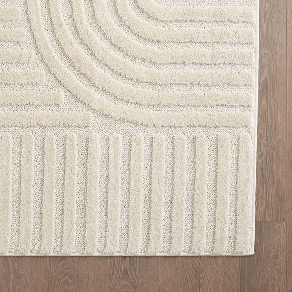 Matta - MELIS HOME - Skandinavisk bohem - 120x120 cm - Gräddfärgad - Lång lugg - Inomhus