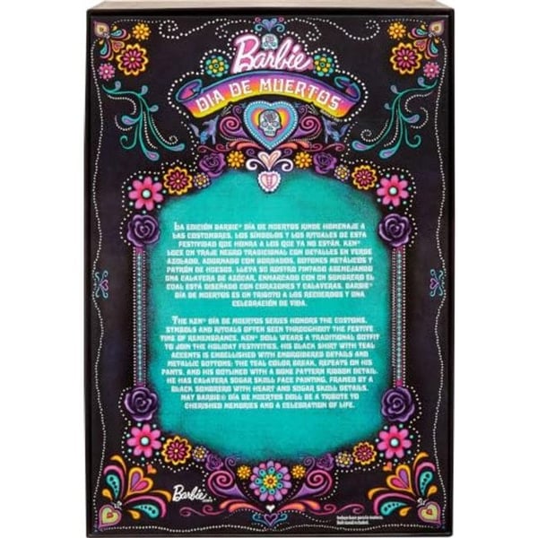 Barbie Día de Muertos 2024 samleobjekt Ken-signaturdukke i sort jakkesæt med himmelblå accenter, hat og bælte, HRM73