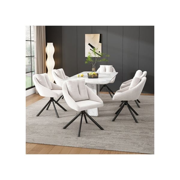 Moderne spisestuestole - MUVOE - Nutidigt design - Beige velourbetræk - Metalramme - Sæt af 6