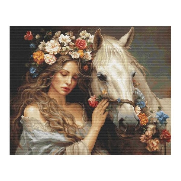 "Kit broderi halvpunkt Luca-S 'Blomsterfén' – Zweigart 25ct elfenben, 70 färger, 27.5×22 cm"
