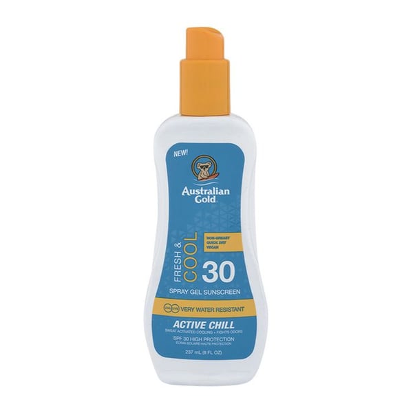 Australian Gold Fresh & Cool Spray Solskyddsmedel, solskyddsskyddande al agua Gold Fresh & Cool es el nuevo spray en gel active