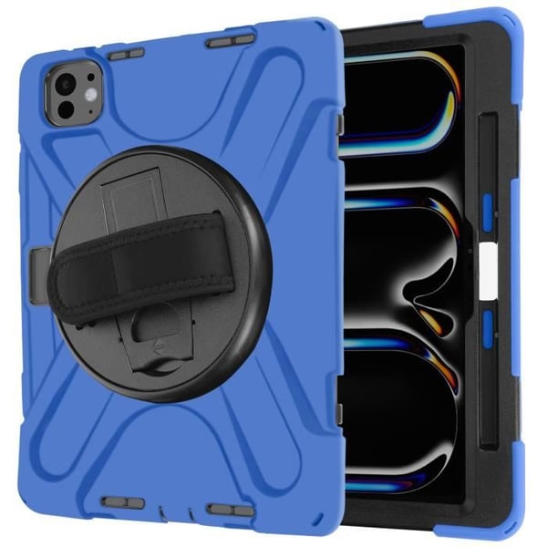 Coque iPad Pro 11 2024 - AVIZAR - Stötsäker - Rotationshandtag - Transportrem - Blå