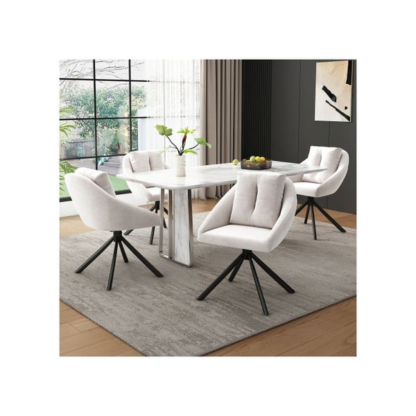 Moderna matstolar - MUVOE - Nutida modell - Beige sammetstyg - Metallram - Set om 6