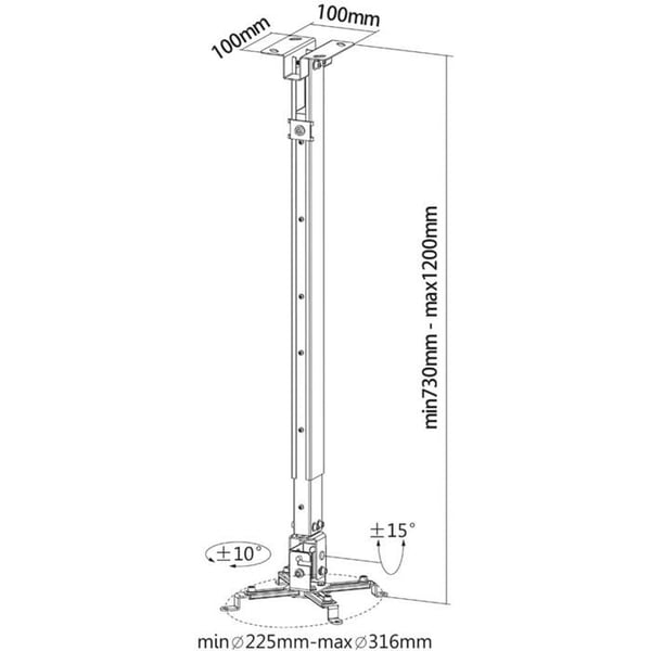 Support loft - REFLECTA - Tapa L - 700-1200mm - Argent - Nejdning 20° - Maksimal belastning 12kg