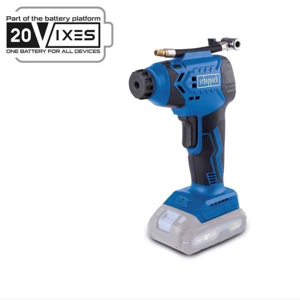Sladdlös kompressor C-AC20-X - maxtryck 7 bar - 6 tillbehör ingår - SCHEPPACH 20V IXES - utan batteri eller laddare