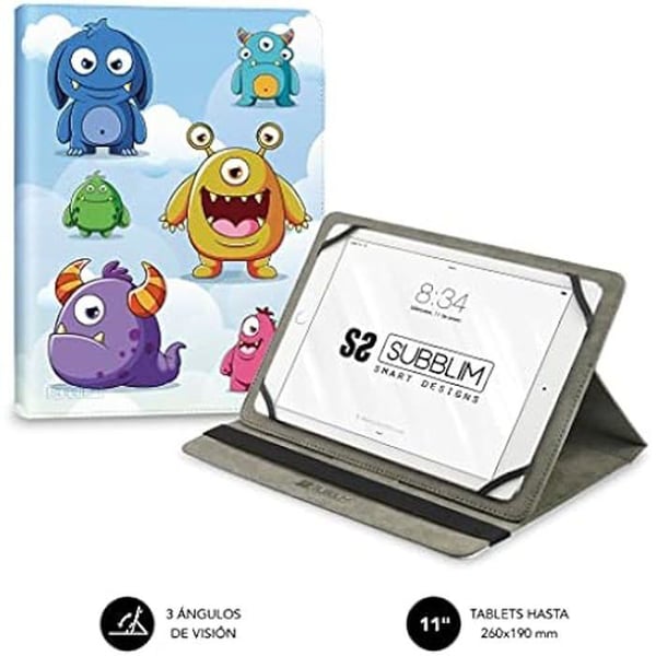 Subblim Universal Tablet Case 3 Betraktningsvinklar, hållbart silikonmonteringssystem, tryckt (monster)