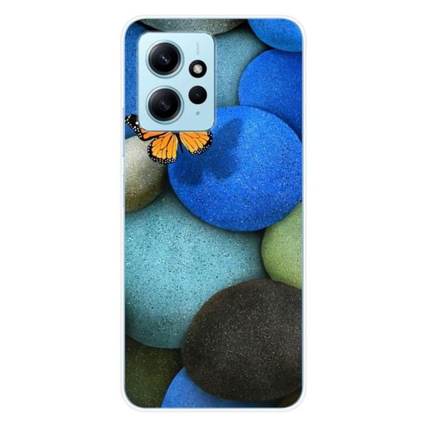 Tryckt silikonfodral kompatibelt med Xiaomi Redmi Note 12 4G Blue Pebble Butterfly