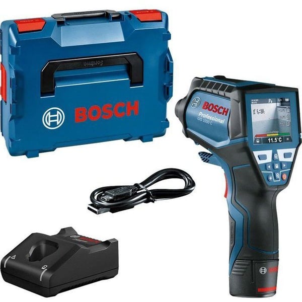Bosch Professional GIS 1000 C termisk detektor med 12V 2,0Ah batteri, Quickstart kort, USB kabel, i L-Boxx - 0601083301