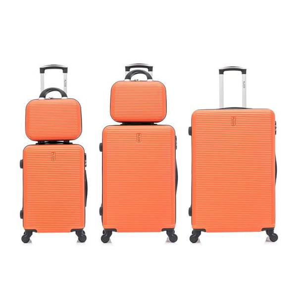 5-delars resväskeset | CELIMS weekendväska | Kabinväska + Medium väska + Stor väska + 2x necessär | 360-hjul | Lås | Orange