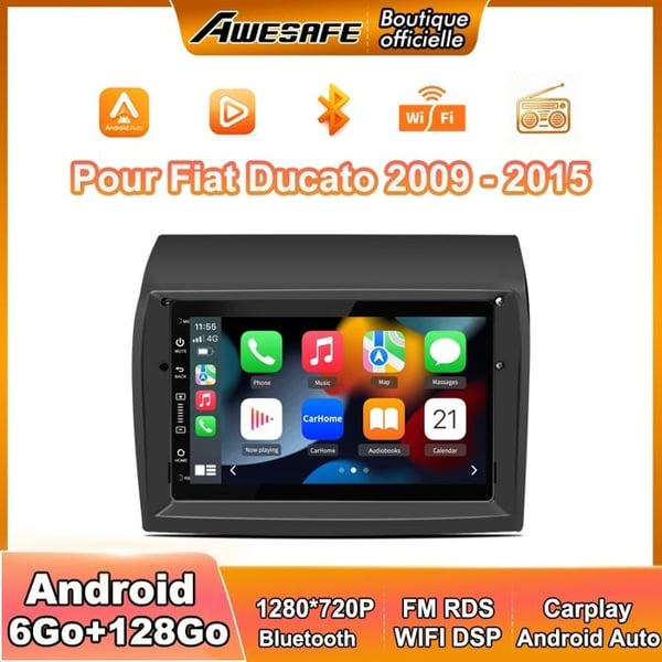 AWESAFE Autoradio 4G Android 13 för Fiat Ducato Peugeot Boxer 6Go+128Go 7'' touchskärm med Carplay Android Auto