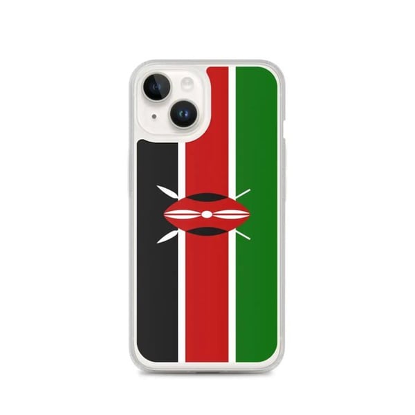 Telefonfodral – Kenyas flagga – Kompatibel med iPhone 14 – Mjukt fodral – Slitstarkt och stöttåligt – Silikon – Pixelforma