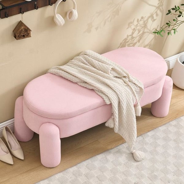 Opbevaringsbænk - MUVOE - Rosa - Corduroy stof - 104x36x15 cm - Skridsikker