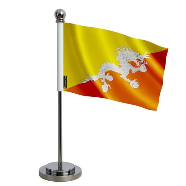 Flagga kontor i Bhutan – 14 x 21 cm – Polyester – Bas i rostfritt stål – Pixelforma