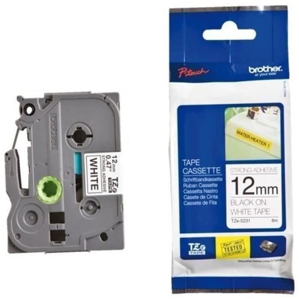 Brother P-TOUCH TZE-S231 laminerad etiketttejp - 12 mm svart på vitt extra limmad