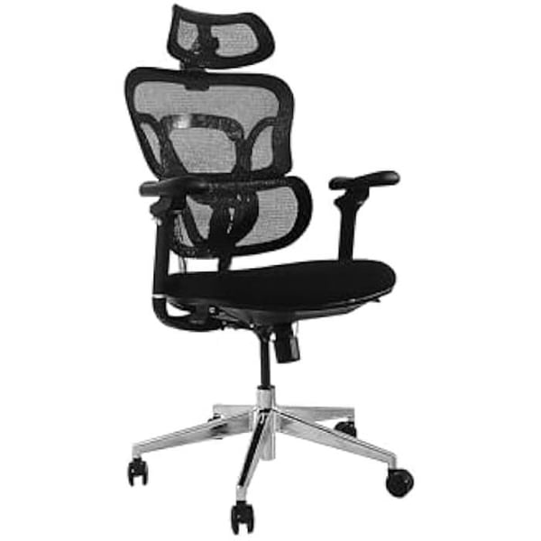 Ergonomisk Kontorsstol - EQUIP - Modell med 4D Huvudstöd - Justerbart Ryggstöd - Svart