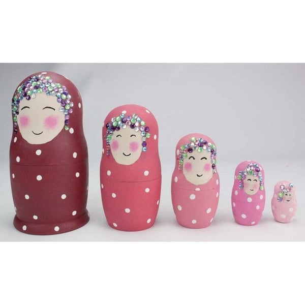 MégaCréa DIY - Matryoshka i trä 5 ryska dockor att dekorera 2,5 till 11 cm