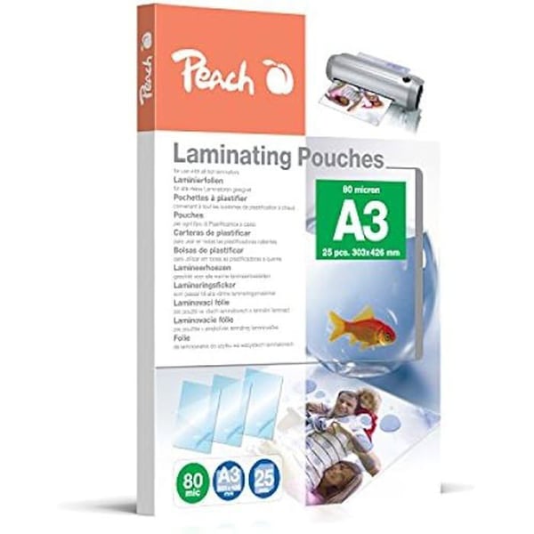 A3 lamineringlommer - PEACH - PPR080-01 - 80 mik - Blank - Sæt med 25