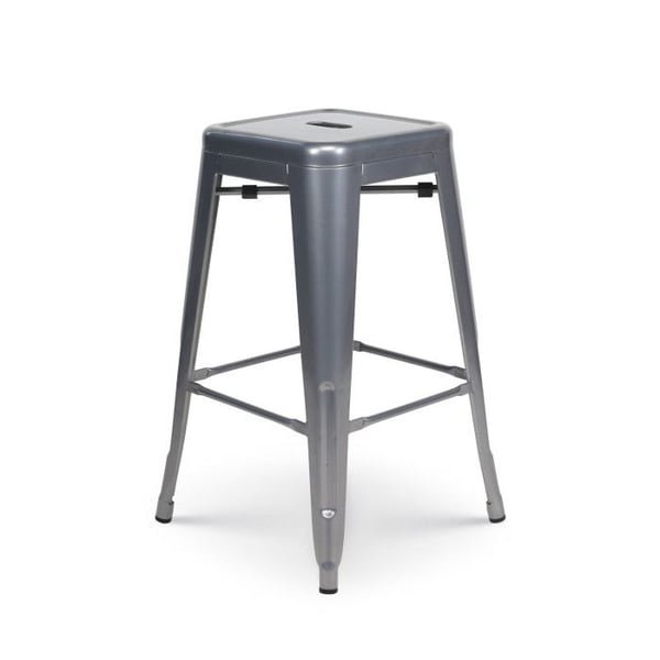 Barstol i glänsande silvergrå metall, industriell stil - Höjd 66 cm