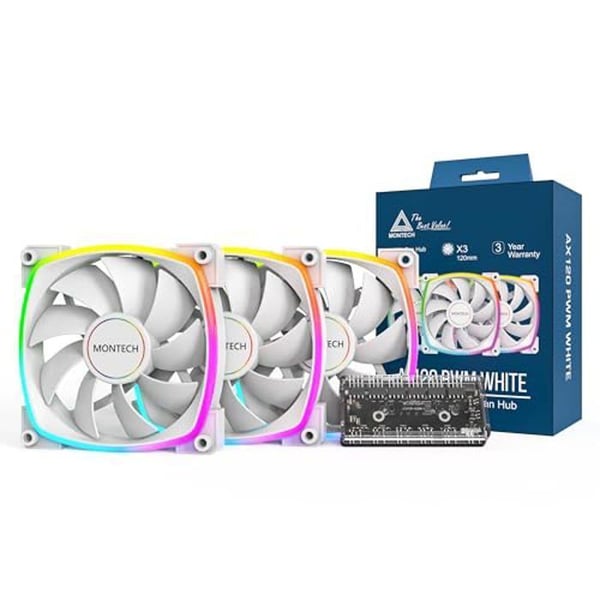 Chassi-fläkt - Montech - AX120 RGB - 12 cm - Vit - Tyst 27,9 dB(A)