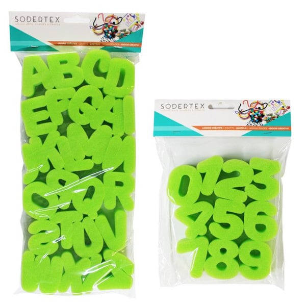 Sponge-tampons - SODERTEX - Bokstäver och siffror - 36 bitar - Flerfärgad - 6 cm hög