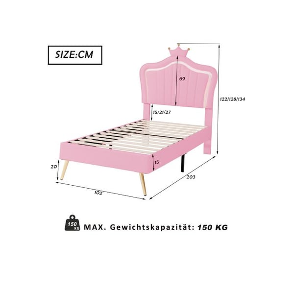 Barneseng - MUVOE - 90 x 200 cm - Simil læder - LED - Muslingedesign