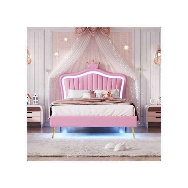 Barneseng - MUVOE - 90 x 200 cm - Simil læder - LED - Muslingedesign