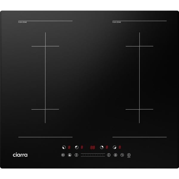CIARRA Induktionshäll 4 zoner 2 modulförstärkare 7200W Barnsäkerhetstimer 59cm Sensitive Touch Svart glas